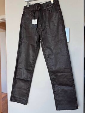 Massimo Dutti NWT High Rise Straight Jeans Brown Coated Womens 6